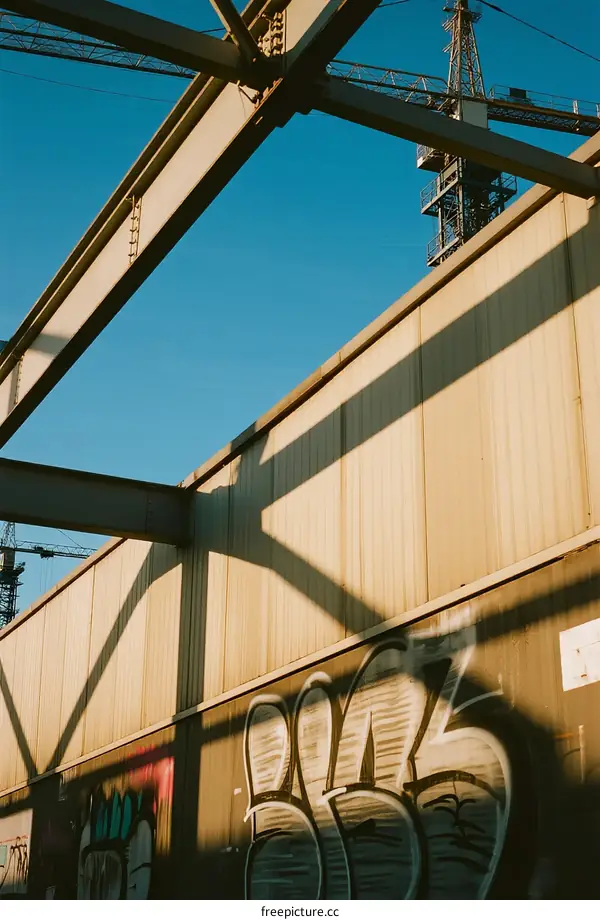 Urban Construction Structure with Graffiti Under Clear Sky