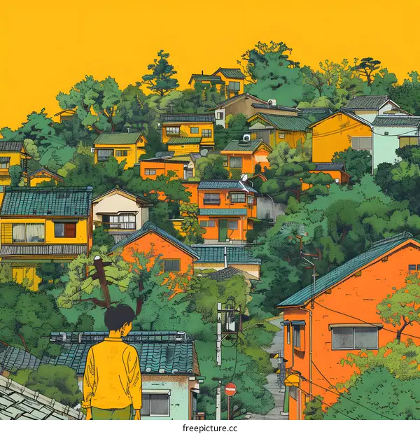 Man Standing On Rooftop Overlooking Houses