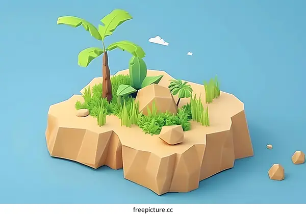 Low Poly Illustration of a Tropical Island