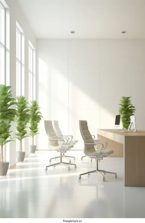 Four Chairs and a Desk in a Bright Office