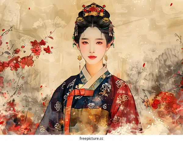 Portrait of a young woman in traditional Korean dress