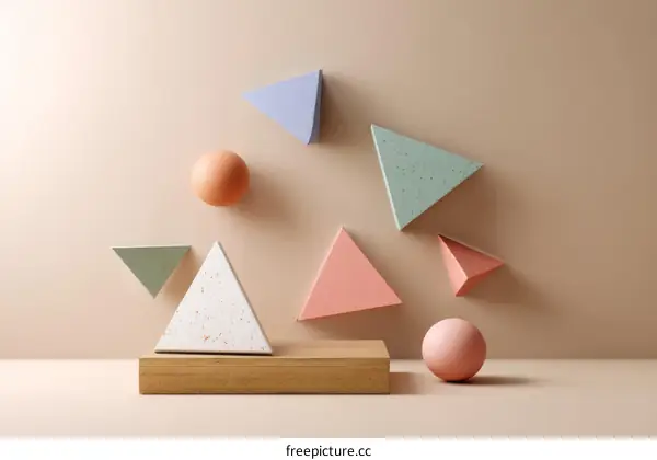 Abstract Geometric Shapes Composition on Pastel Background