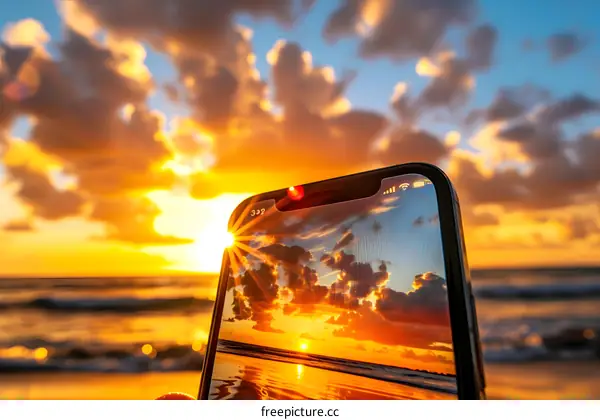Sunrise Reflected in Smartphone Screen
