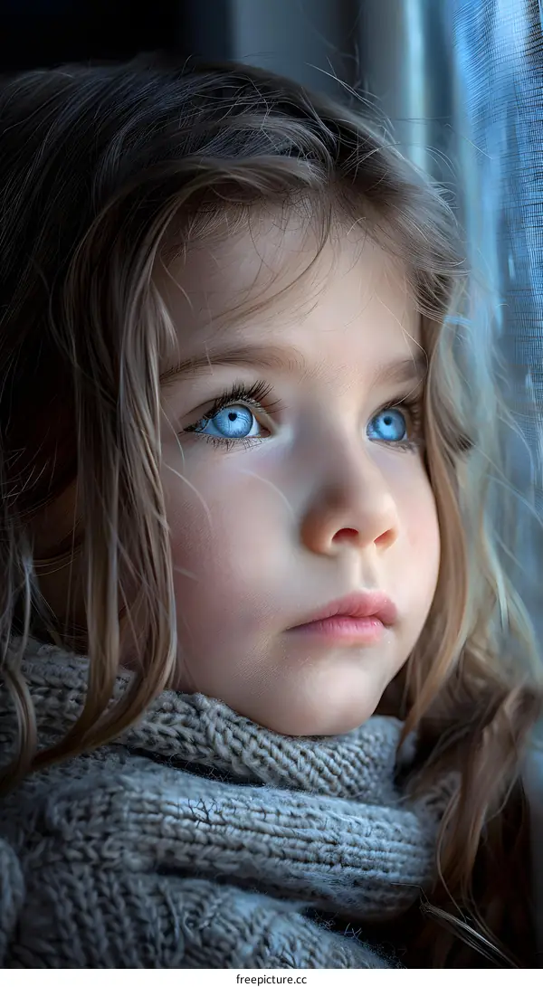 Little girl looking out the window