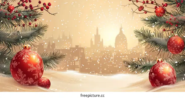 Christmas background with red and gold ornaments