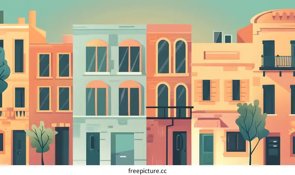 Colorful Row Of Houses In A City