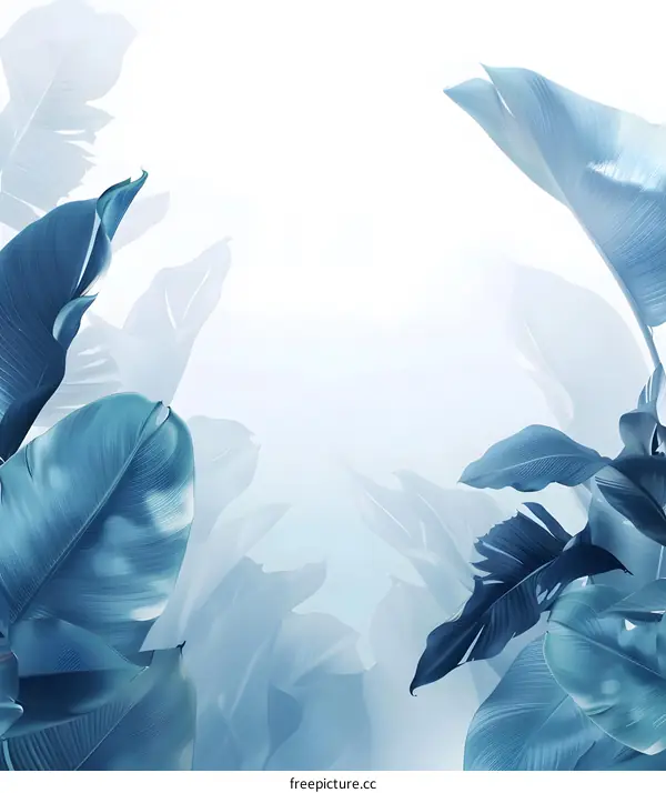 Tropical Blue Leaves on White Background