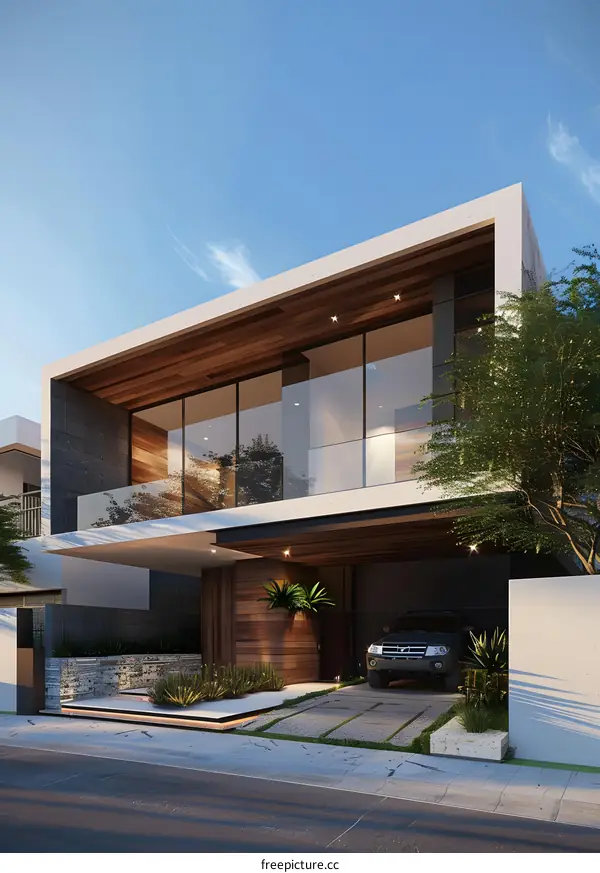 Modern Minimalist House with Wooden Facade and Large Windows