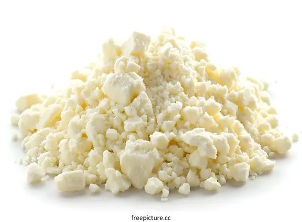 pile of crumbled white cheese
