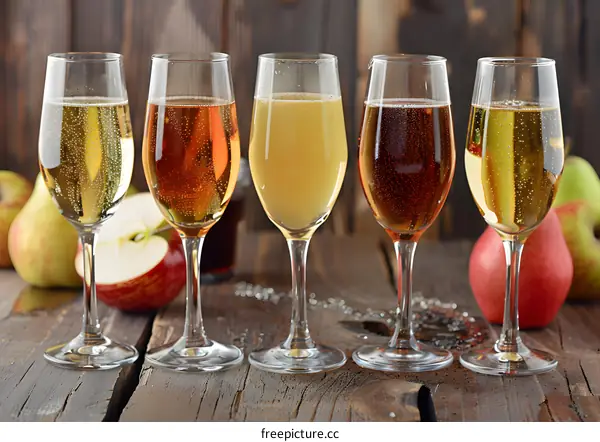 Apple Cider In Glasses On Wooden Table
