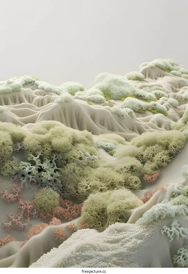 Abstract Landscape with Green and Orange Moss