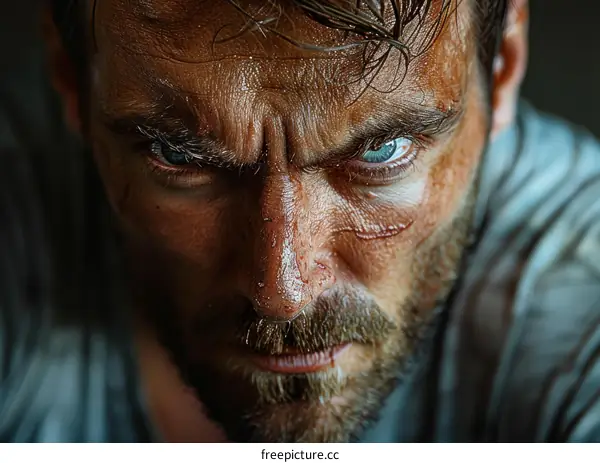 Close Up Portrait of a Caucasian Male with Intense Gaze