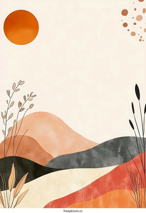 Abstract Landscape Illustration With Sun And Mountain