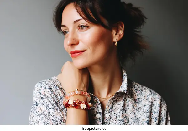 Woman Wearing Colorful Beaded Bracelets