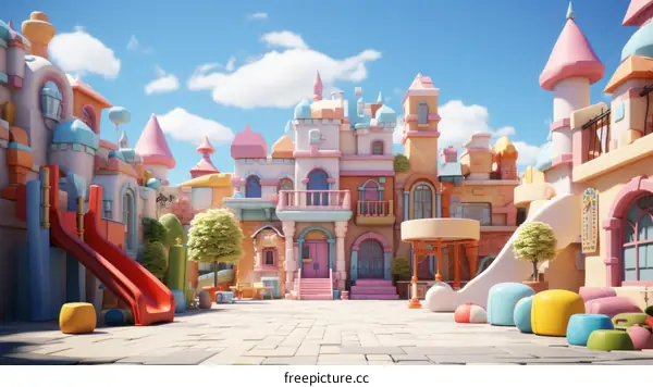 Colorful Playground with a Castle Illustration