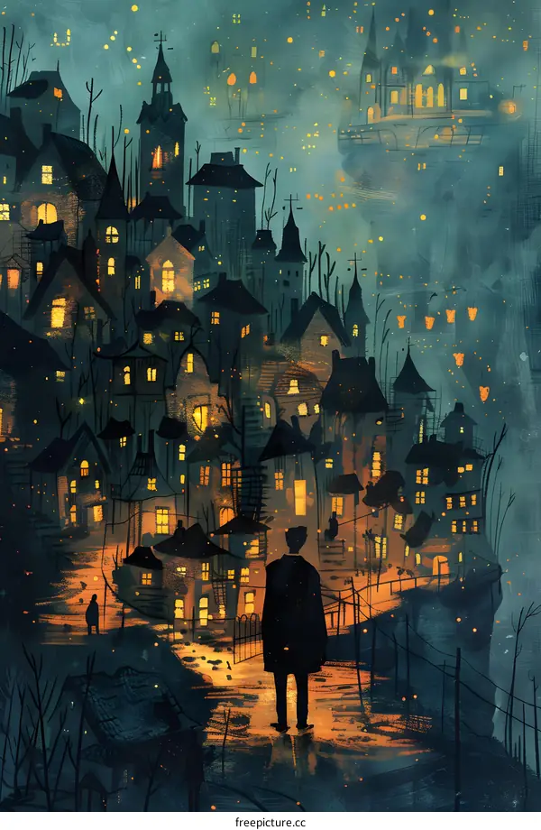 man looking at the illuminated city