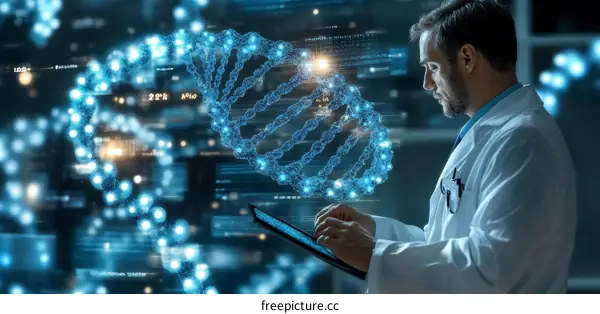 Scientist Studying DNA with Tablet