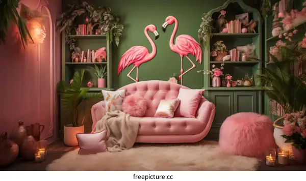 pink green room pink flamingos