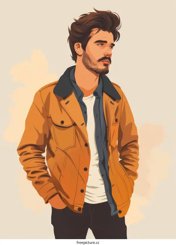 Stylish Man Portrait with Beard and Jacket Illustration