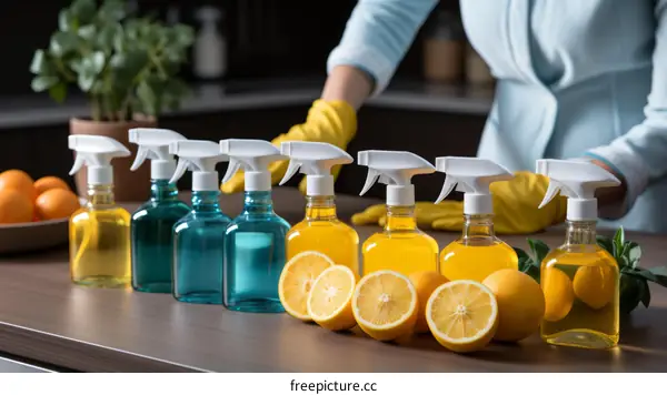 Cleaning Kitchen Counter with Homemade Citrus Cleaner