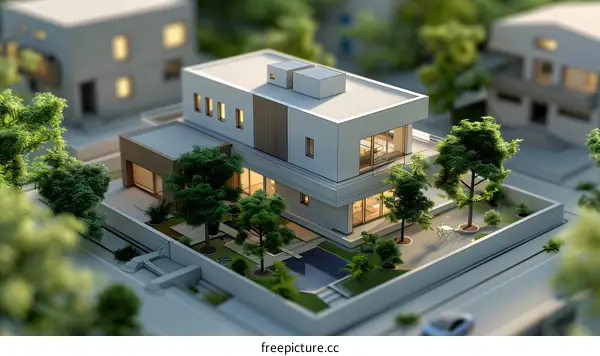 Modern House with Pool and Garden in Miniature