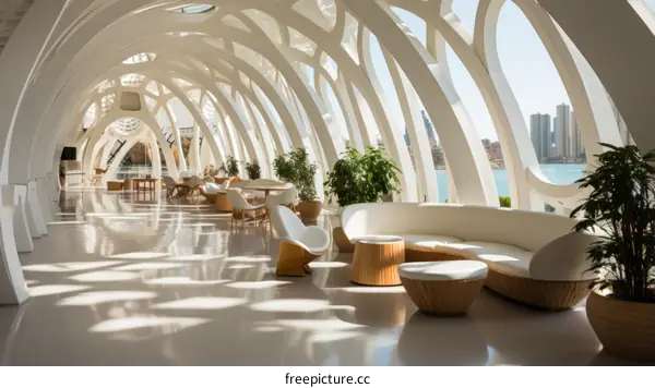 White modern interior space with large windows