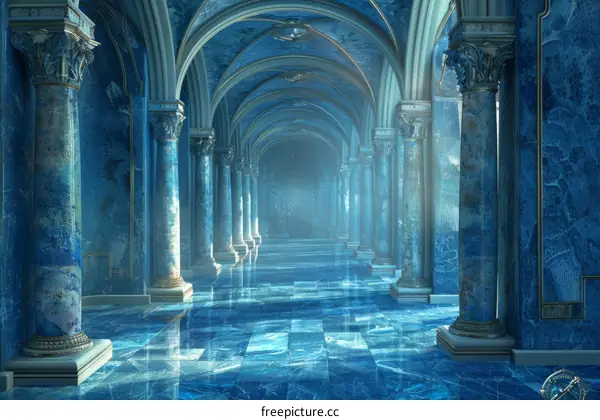 Hallway in an Enchanting Blue Marble Palace
