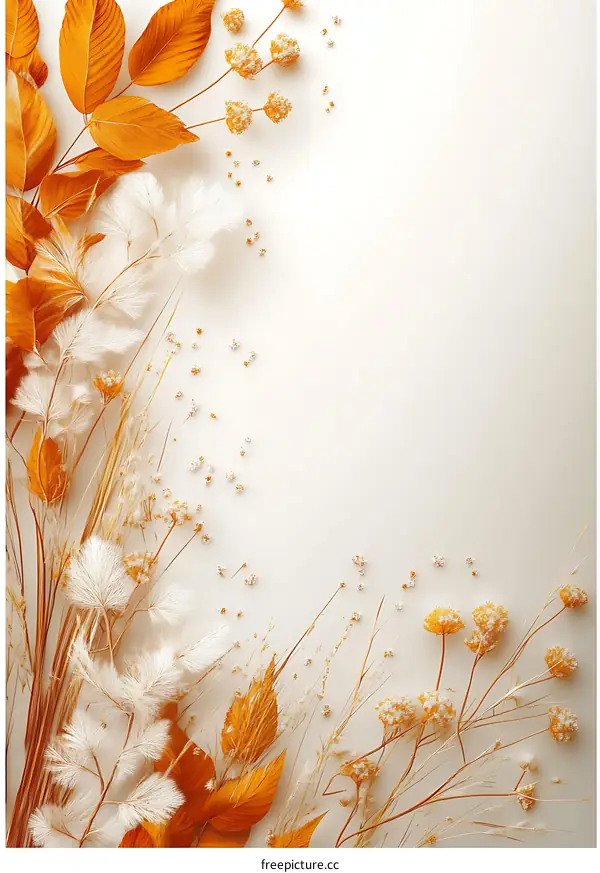 Dried Flowers and Leaves on White Background