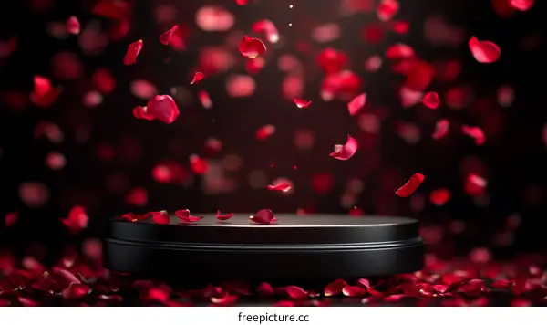 Rose Petals Falling on a Black Pedestal