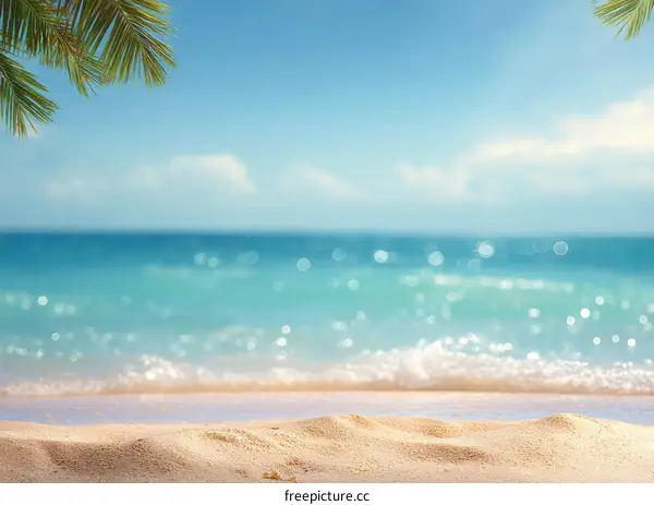 Beautiful Summer Beach Scene with Palm Leaves