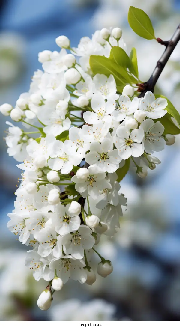 A branch of white cherry blossoms