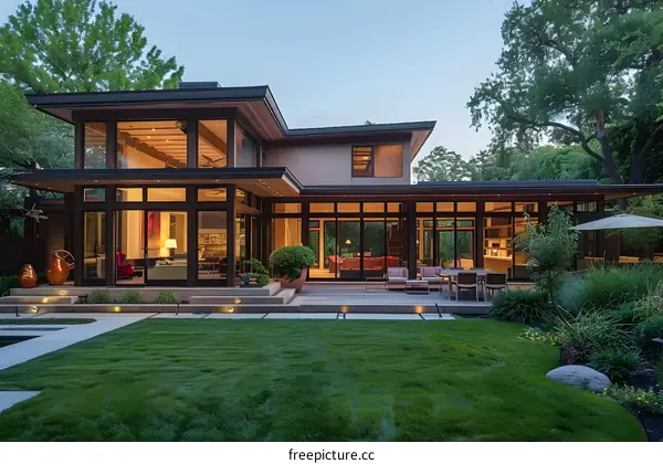 Modern House With Large Windows and Patio