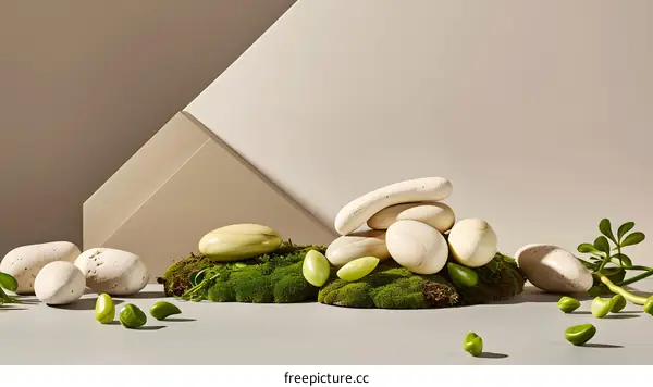 Green Moss And White Stone Still Life