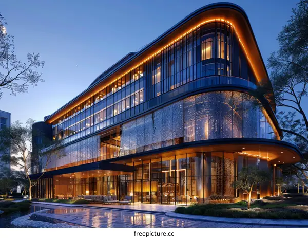 Modern Architectural Design of a Luxurious Hotel at Dusk