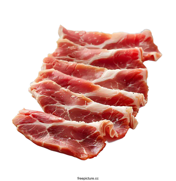 [Transparent Background PNG]Slices of Raw Cured Pork Loin on White