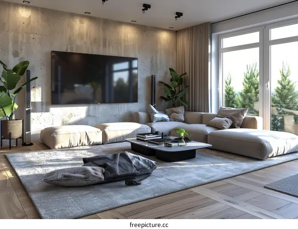 Modern Minimalist Living Room with Bay Window