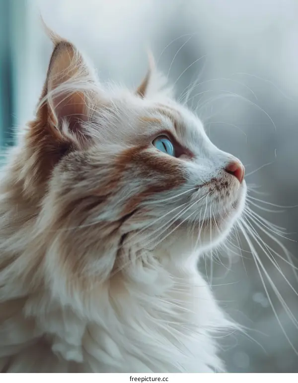 Ginger and White Cat Gazing Out the Window