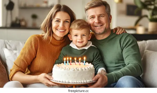 Happy Birthday Family Portrait with Cake