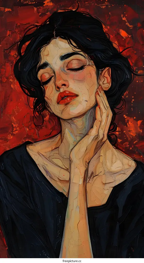 portrait of a young woman with black hair and red lips