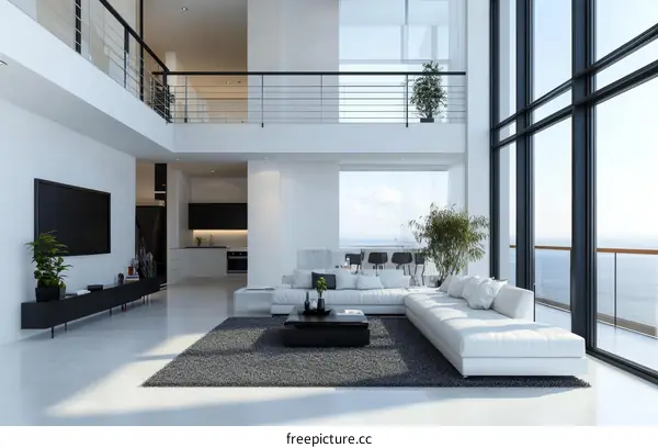 Modern Penthouse Living Room with Ocean Views