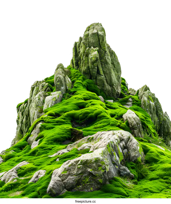 [Transparent Background PNG]Green Moss Covered Rock Formation