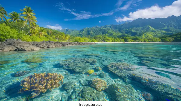 Amazing blue water and coral reef in Fiji