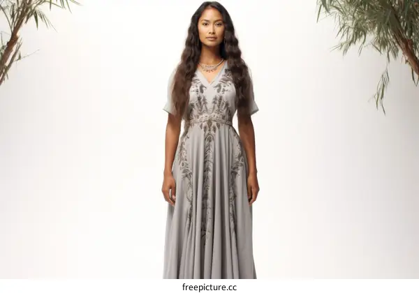 Elegant Evening Dress with Floral Embroidery