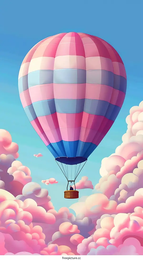 Pink Hot Air Balloon Flying Through The Clouds