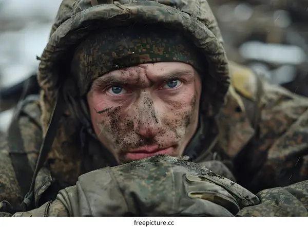 Portrait of a soldier in the field