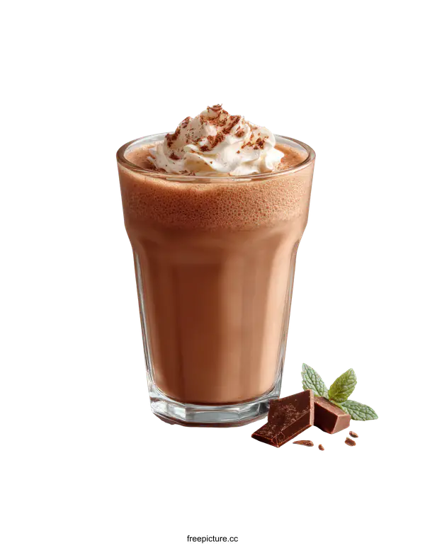 [Transparent Background PNG]Chocolate Smoothie in Glass with Whipped Cream and Chocolate Chips