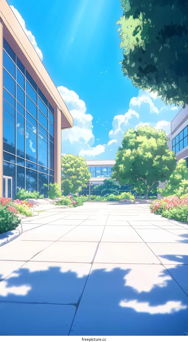 Sunny School Courtyard Illustration