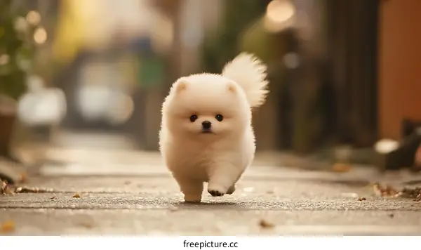 Adorable Pomeranian Puppy Running Outdoors