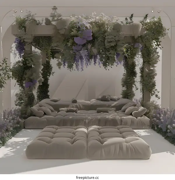 Modern Garden Lounge with Floral Canopy