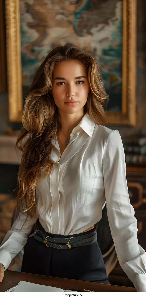 portrait of a beautiful woman in a white blouse